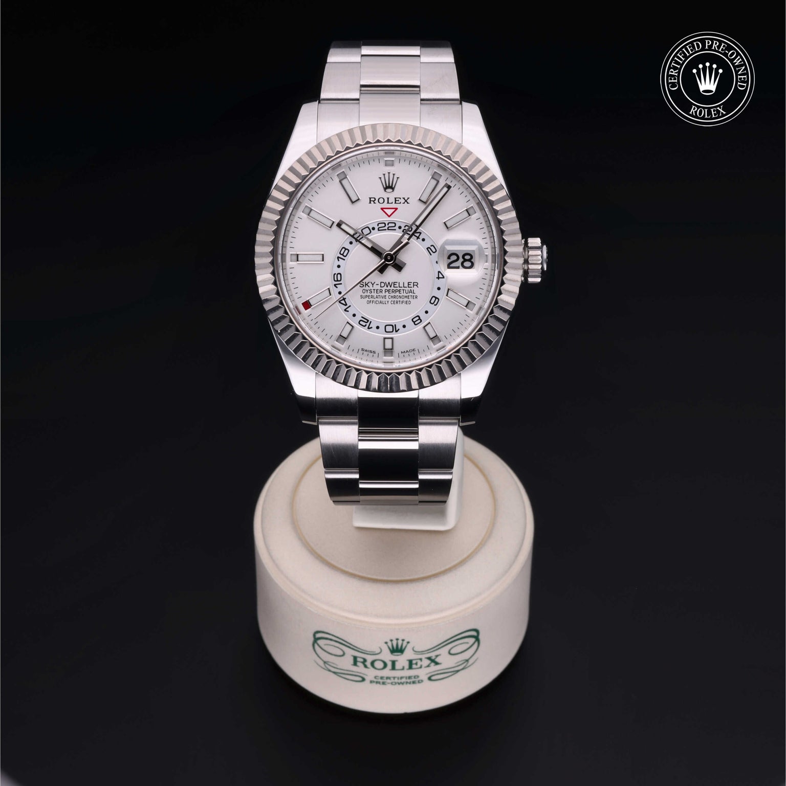Rolex CPO Sky-Dweller M326934 front on white background