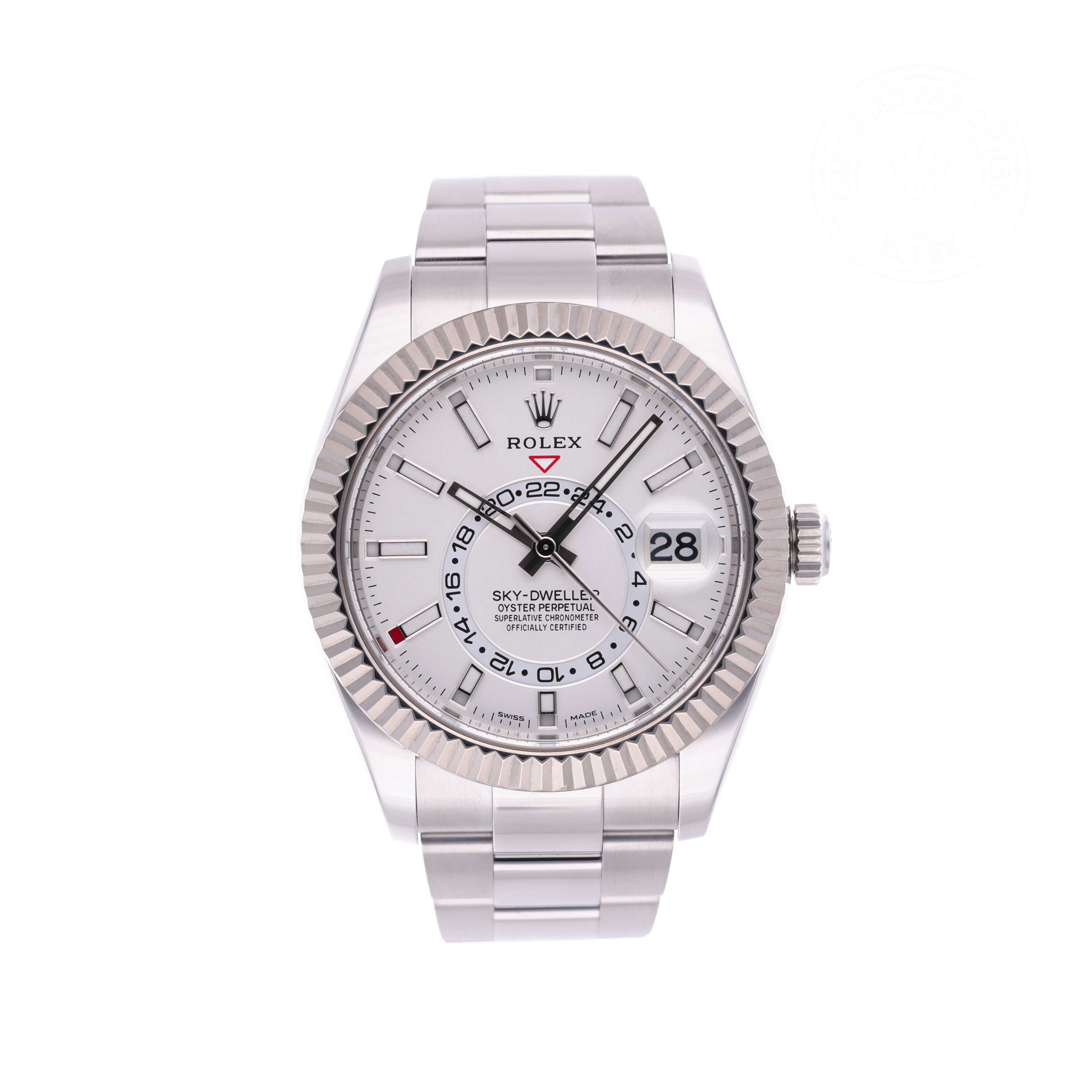 Rolex CPO Sky-Dweller M326934 front on white background
