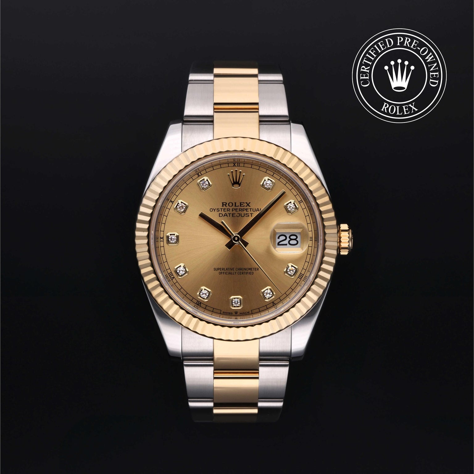 Rolex Certified Pre-owned Datejust M126333-0011 front on black background
