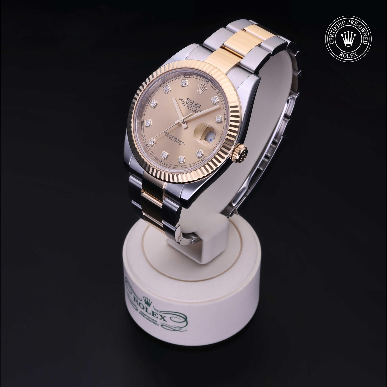 Rolex Certified Pre-owned Datejust M126333-0011 front on black background