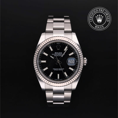 Rolex Certified Pre-owned Datejust M126334-0017 front on black background