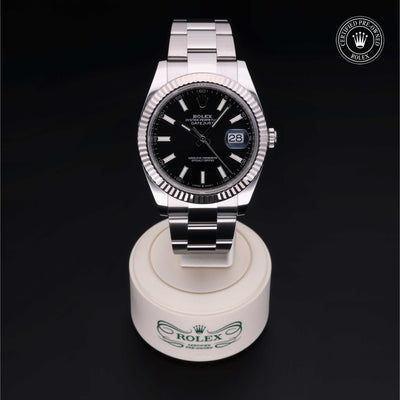 Rolex Certified Pre-owned Datejust M126334-0017 front on black background