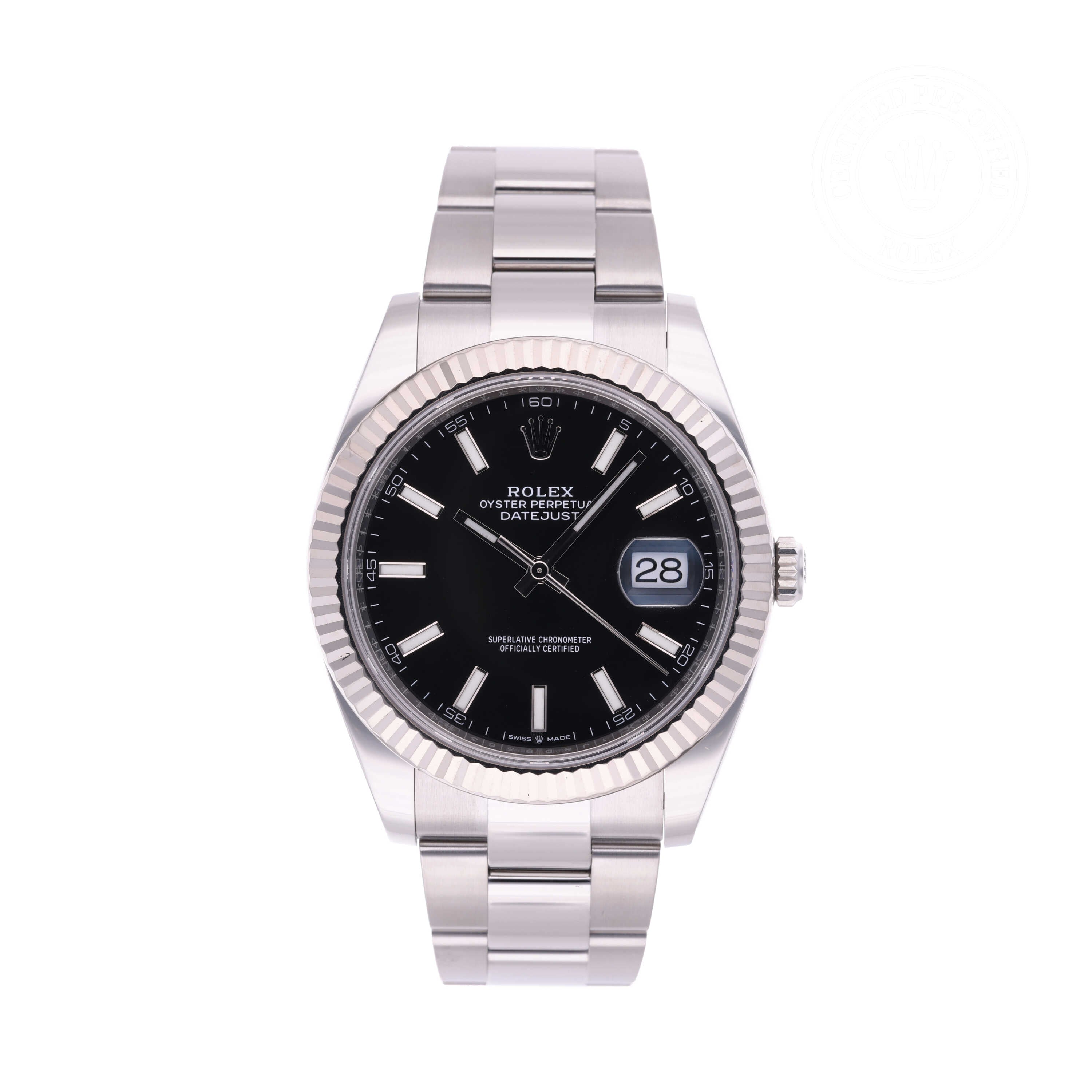 Rolex Certified Pre-owned Datejust M126334-0017 front on white background