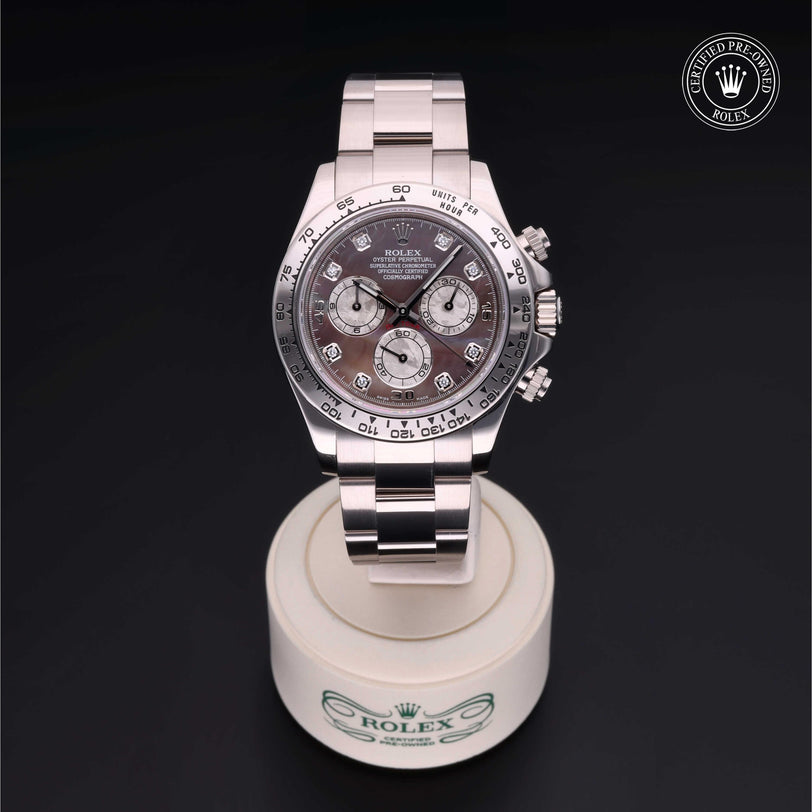 Rolex Certified Pre-owned Daytona M116509-0044 front on black background