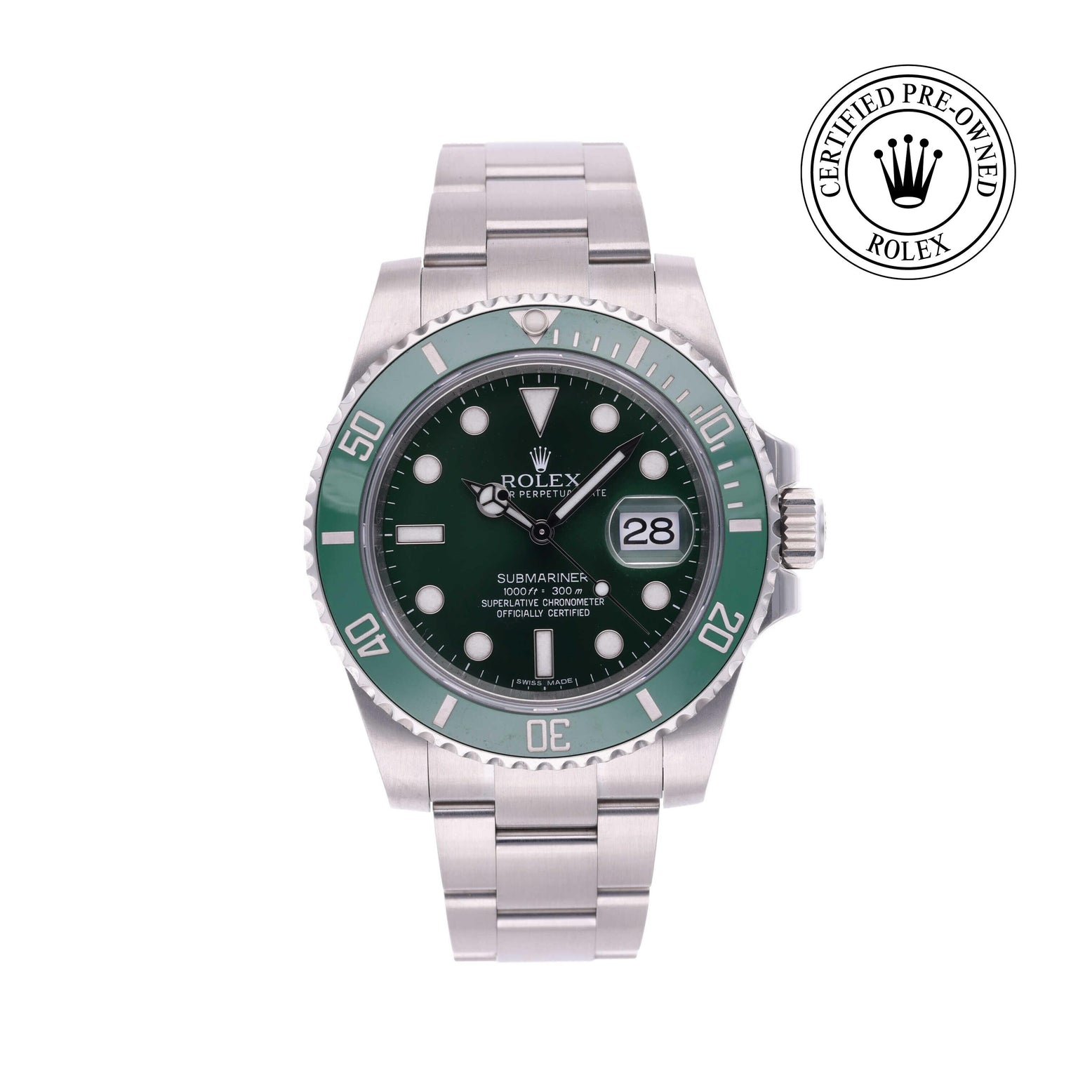 Rolex CPO Submariner M116610LV front on white background
