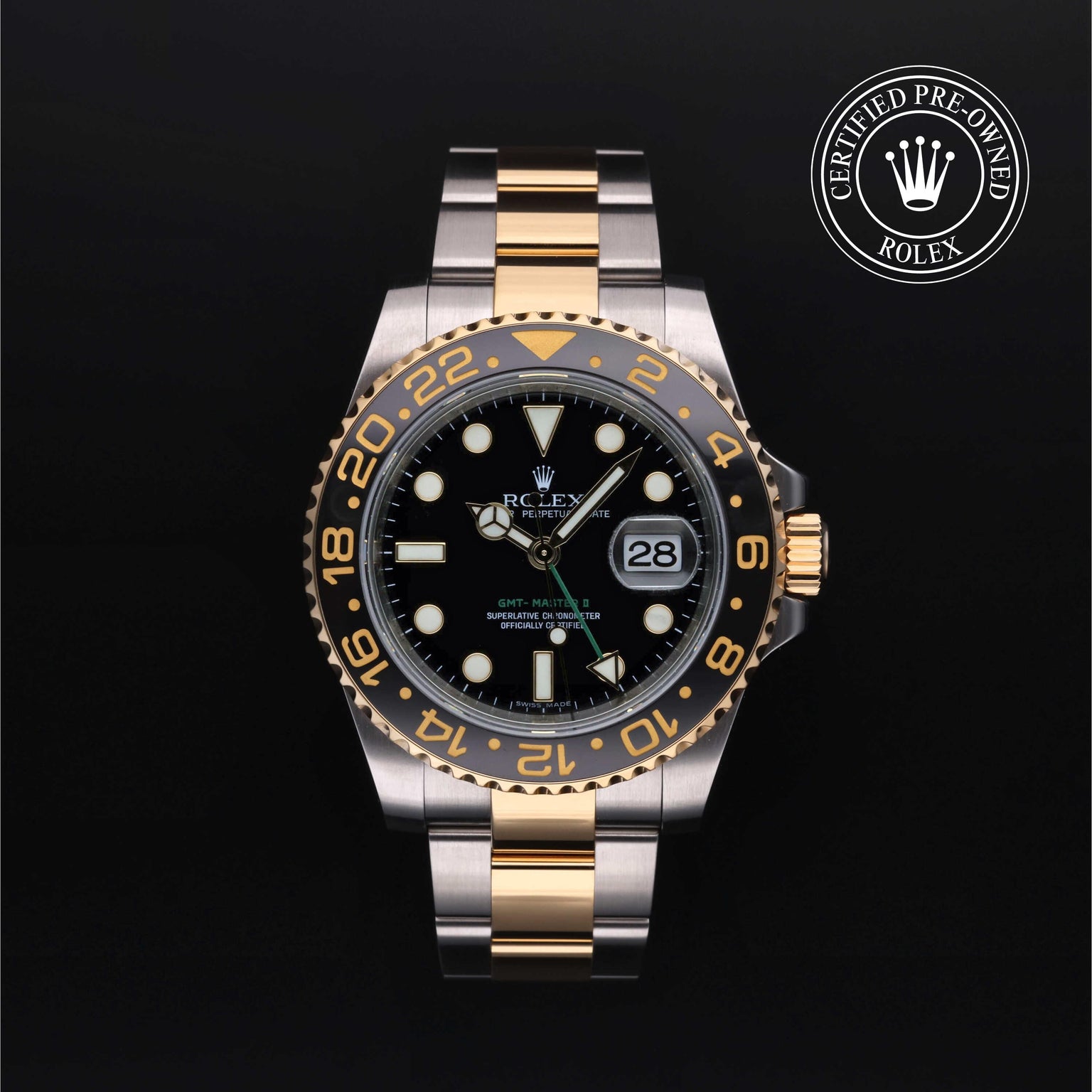 Rolex CPO GMT M116713LN front on white background