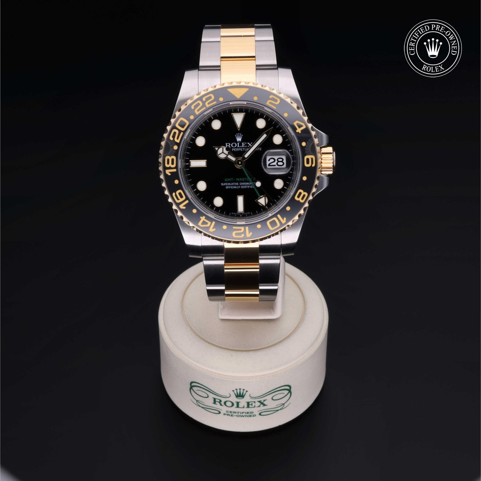 Rolex CPO GMT M116713LN front on white background