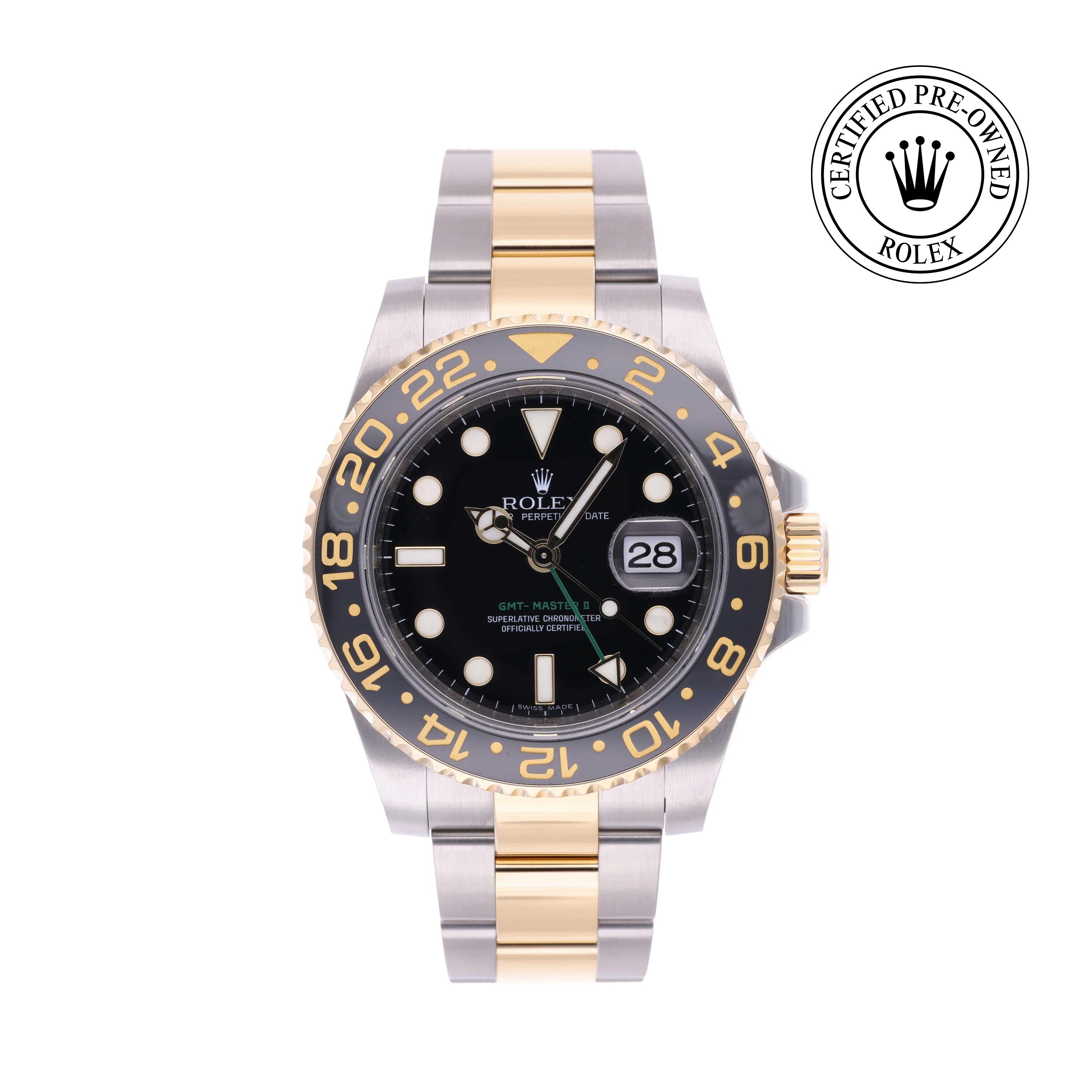 Rolex CPO GMT M116713LN front on white background