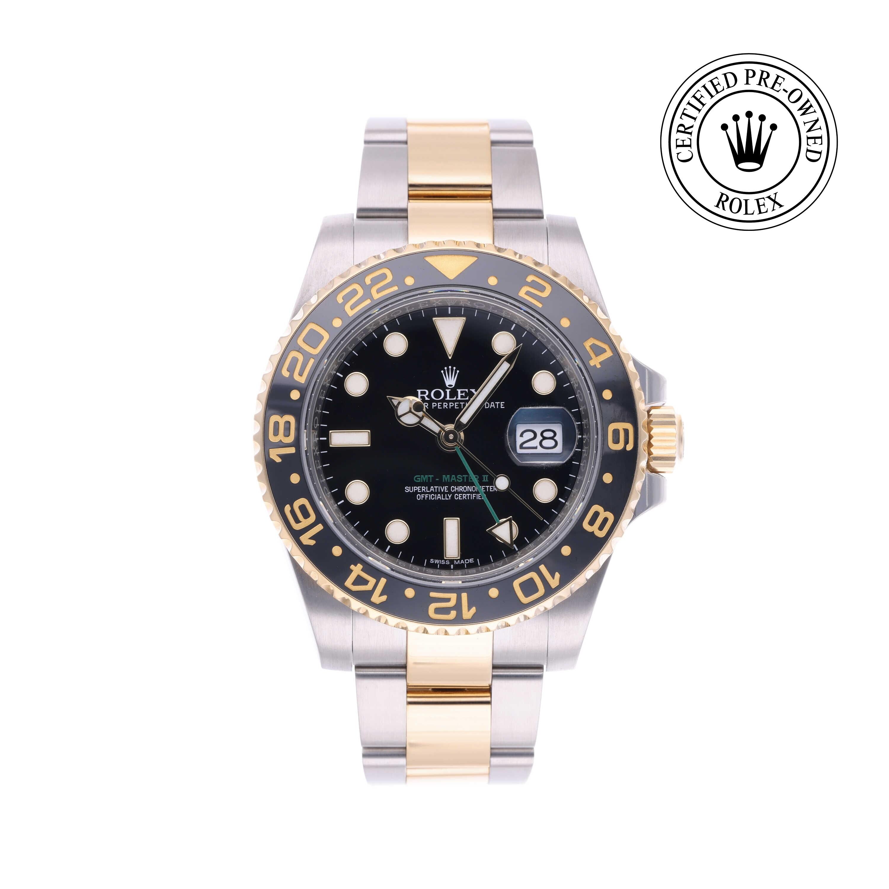 Rolex Certified Pre-owned GMT M116713LN-0001 front on white background