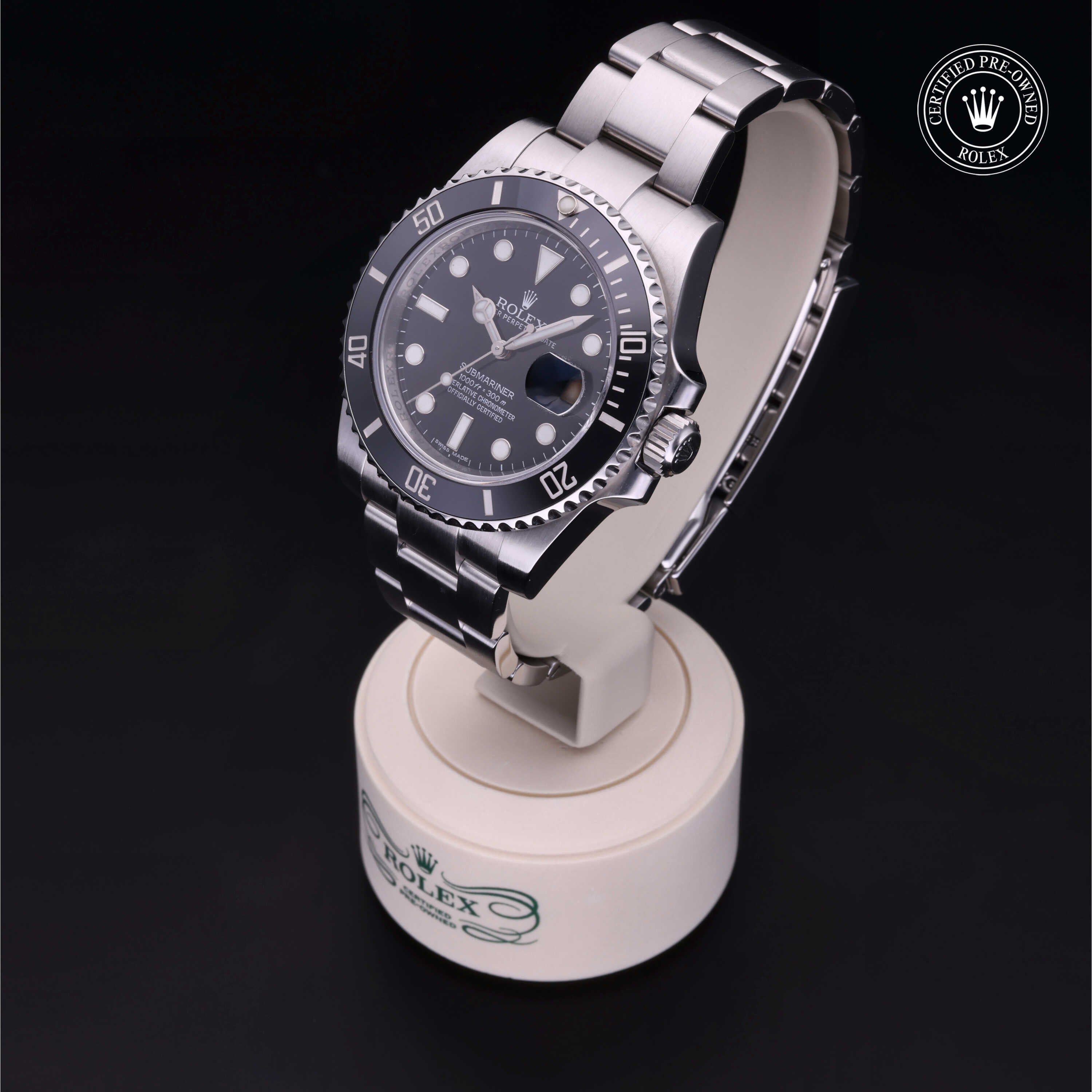 Rolex Certified Pre-owned Submariner M116610LN-0001 front on black background