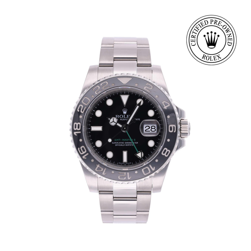 Rolex Certified Pre-owned GMT M116710LN-0001 front on white background