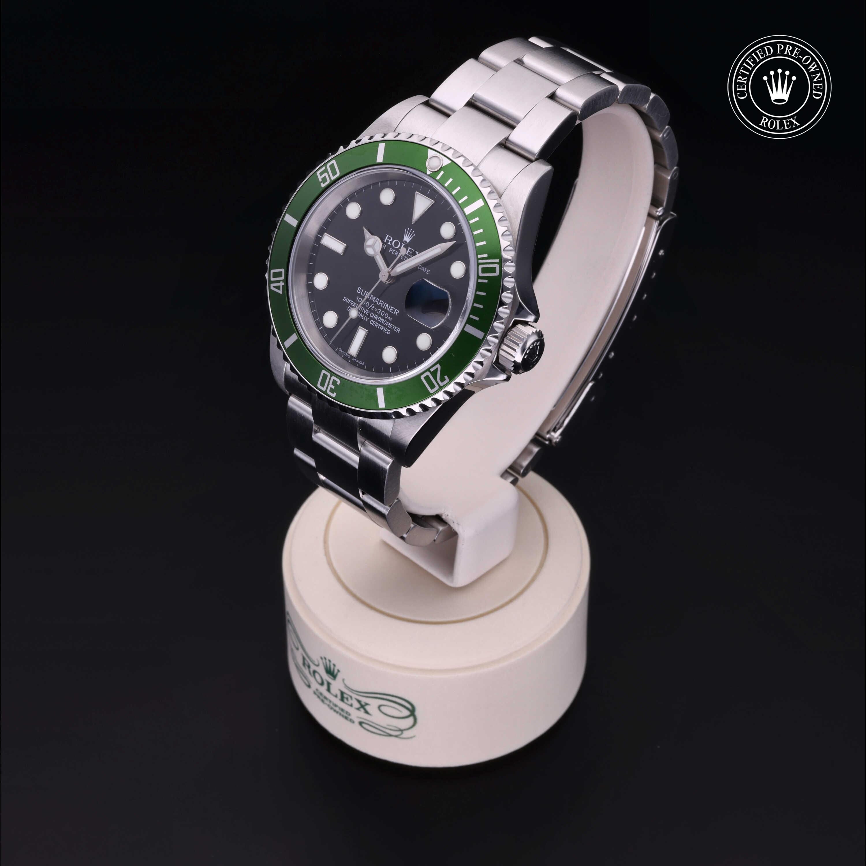 Rolex Certified Pre-owned Submariner M16610LV-0002 front on black background