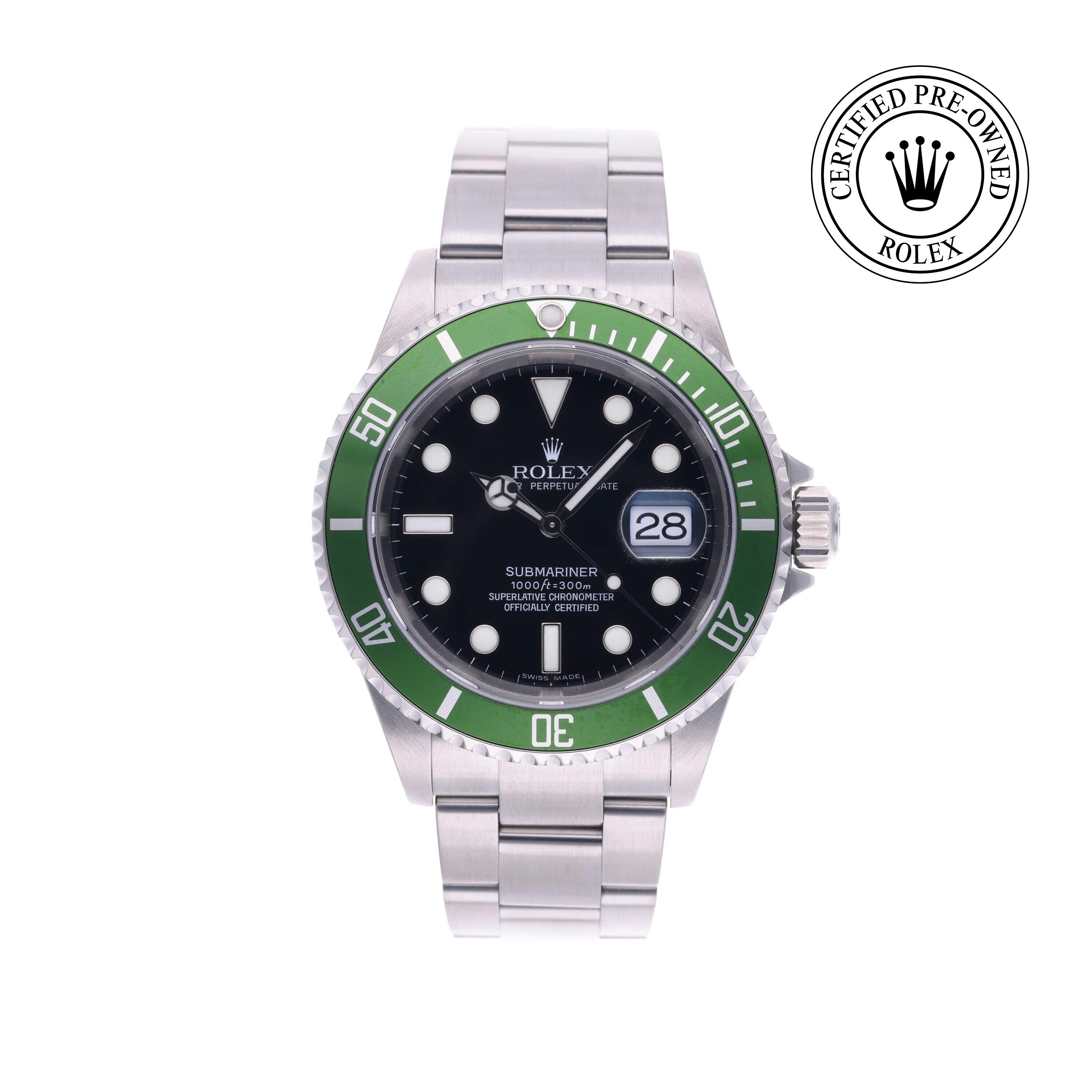 Rolex Certified Pre-owned Submariner M16610LV-0002 front on white background