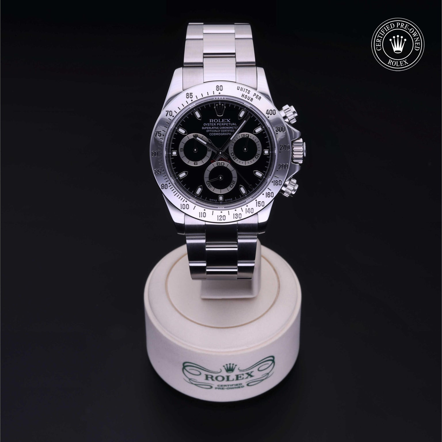 Rolex CPO Daytona M116520 front on white background