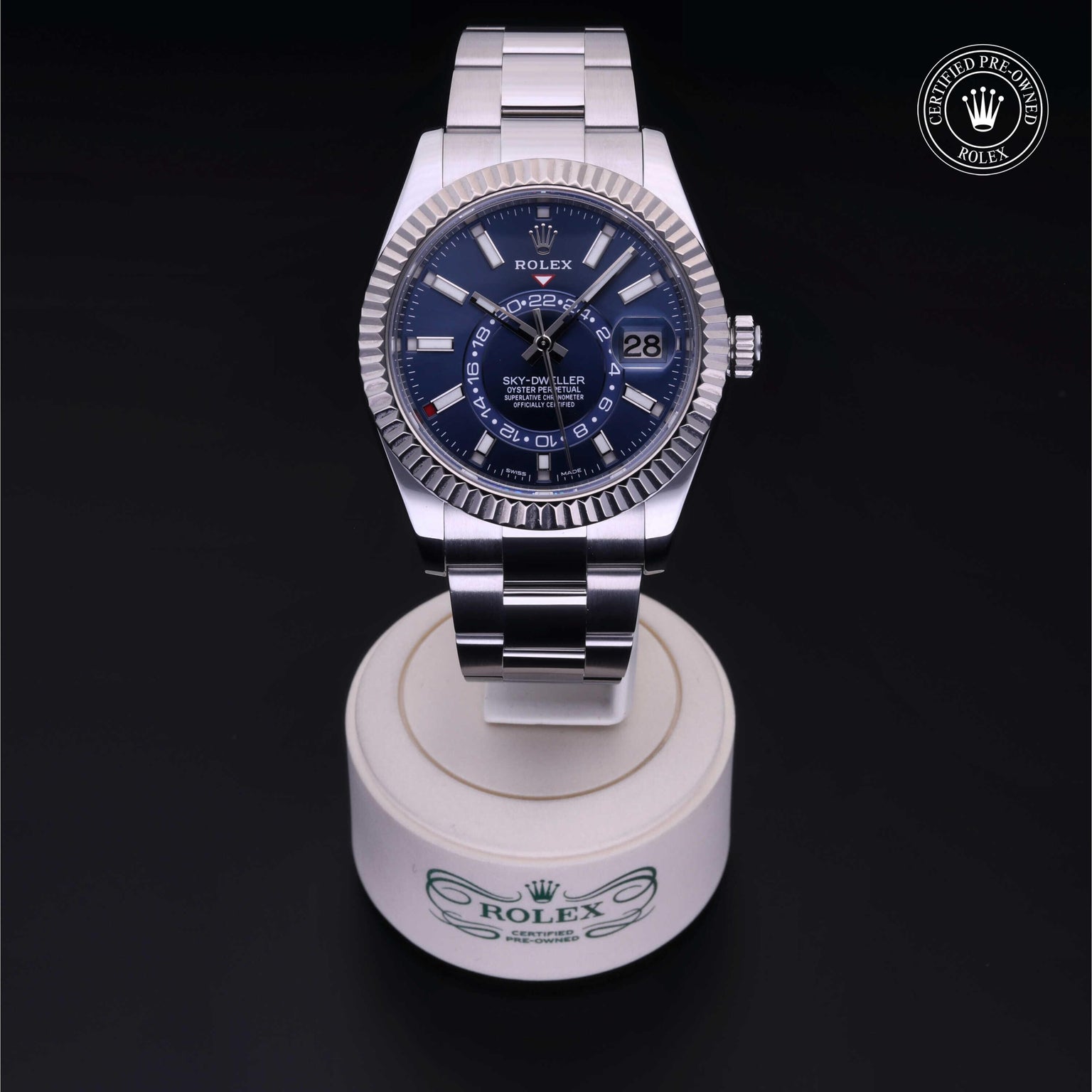 Rolex Certified Pre-owned Sky-Dweller M326934-0003 front on black background