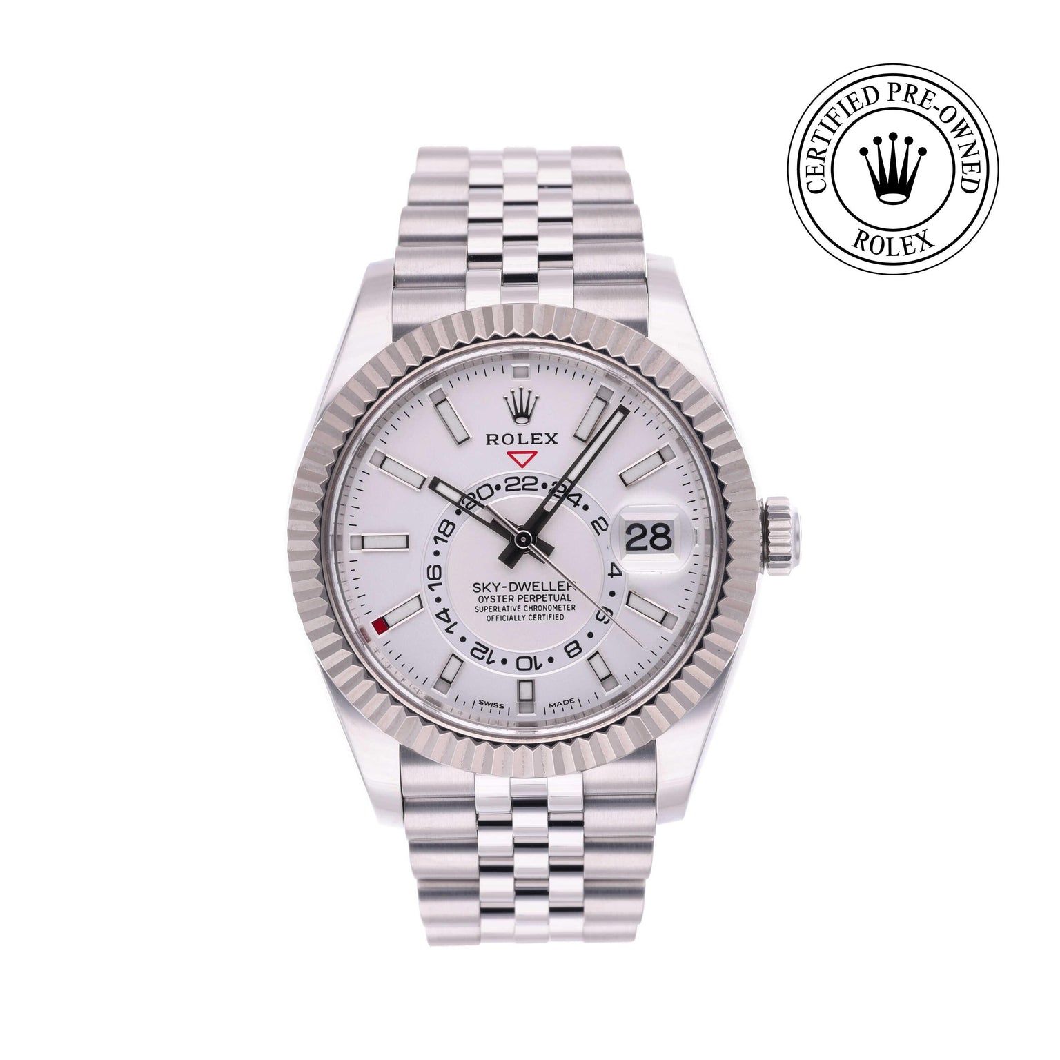 Rolex CPO Sky-Dweller M326934 front on white background