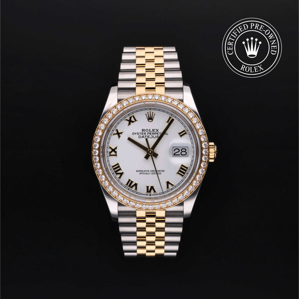 Rolex Certified Pre-owned Datejust M126283RBR-0015 front on black background