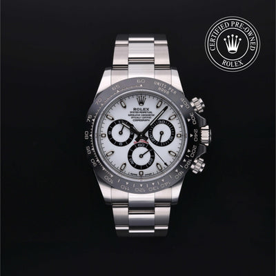 Rolex Certified Pre-owned Daytona M116500LN-0001 front on black background