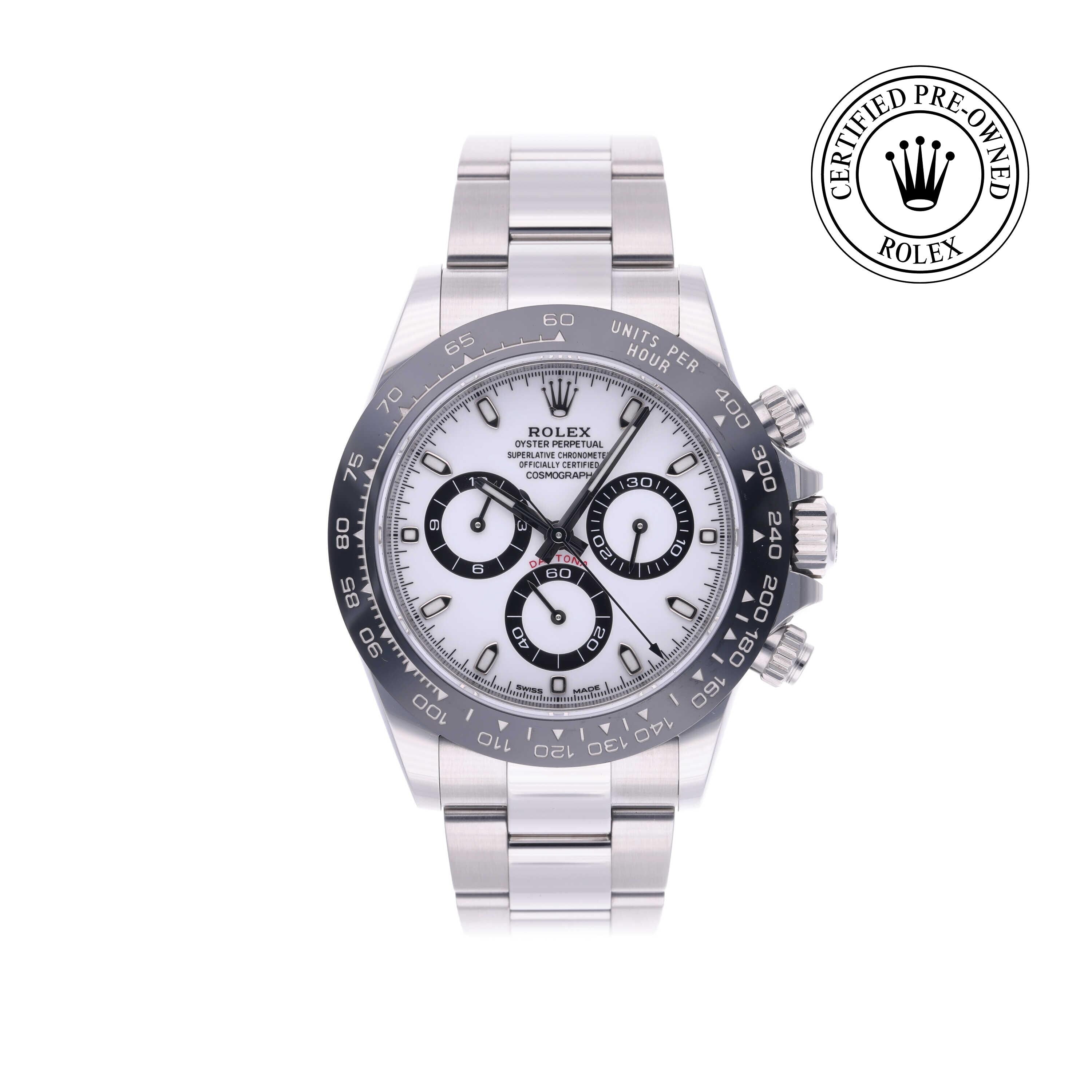 Rolex Certified Pre-owned Daytona M116500LN-0001 front on white background