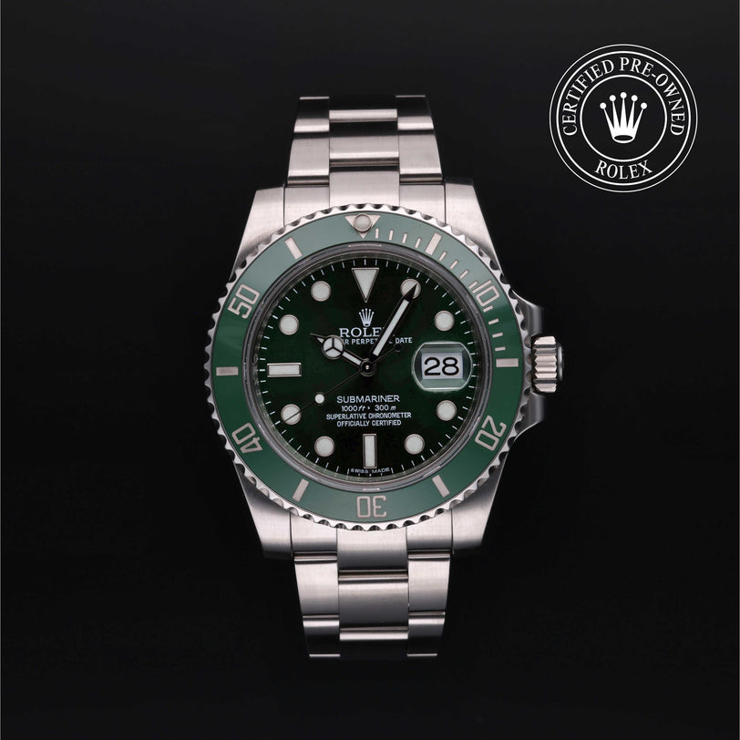 Rolex Certified Pre-owned Submariner M116610LV-0002 front on black background