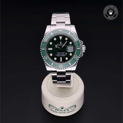 Rolex Certified Pre-owned Submariner M116610LV-0002 front on black background