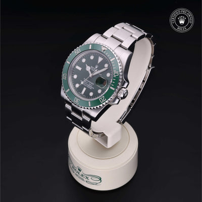 Rolex Certified Pre-owned Submariner M116610LV-0002 front on black background