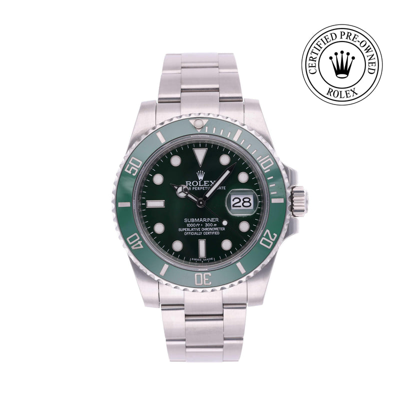 Rolex Certified Pre-owned Submariner M116610LV-0002 front on white background