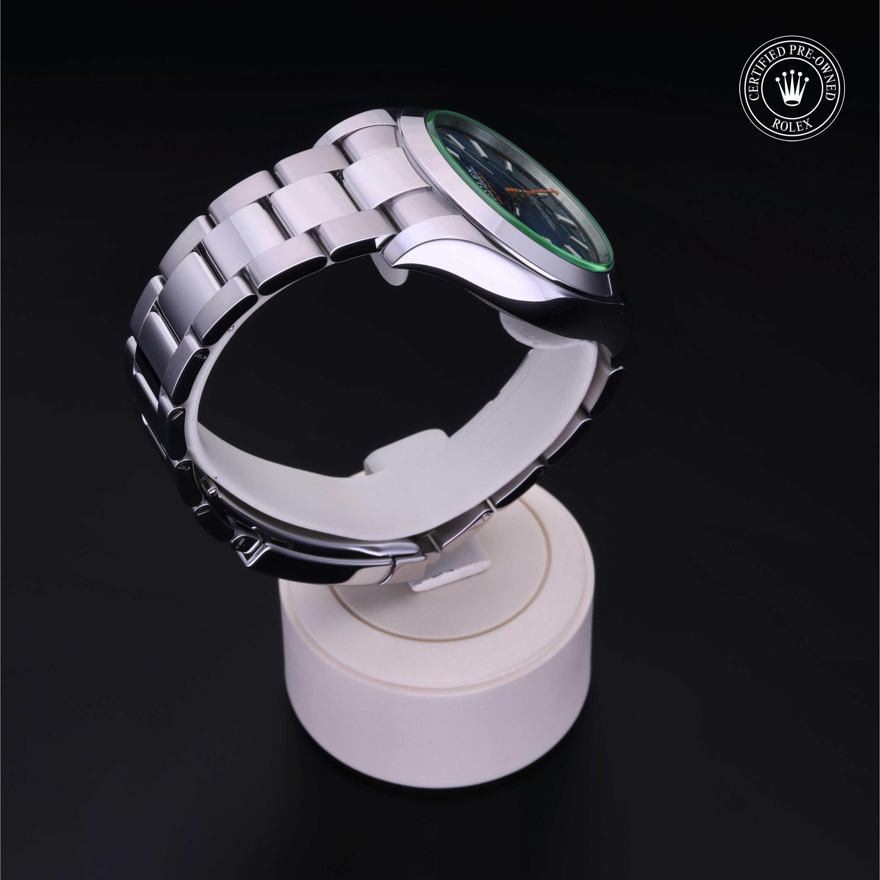 Rolex CPO Milgauss M116400GV front on white background