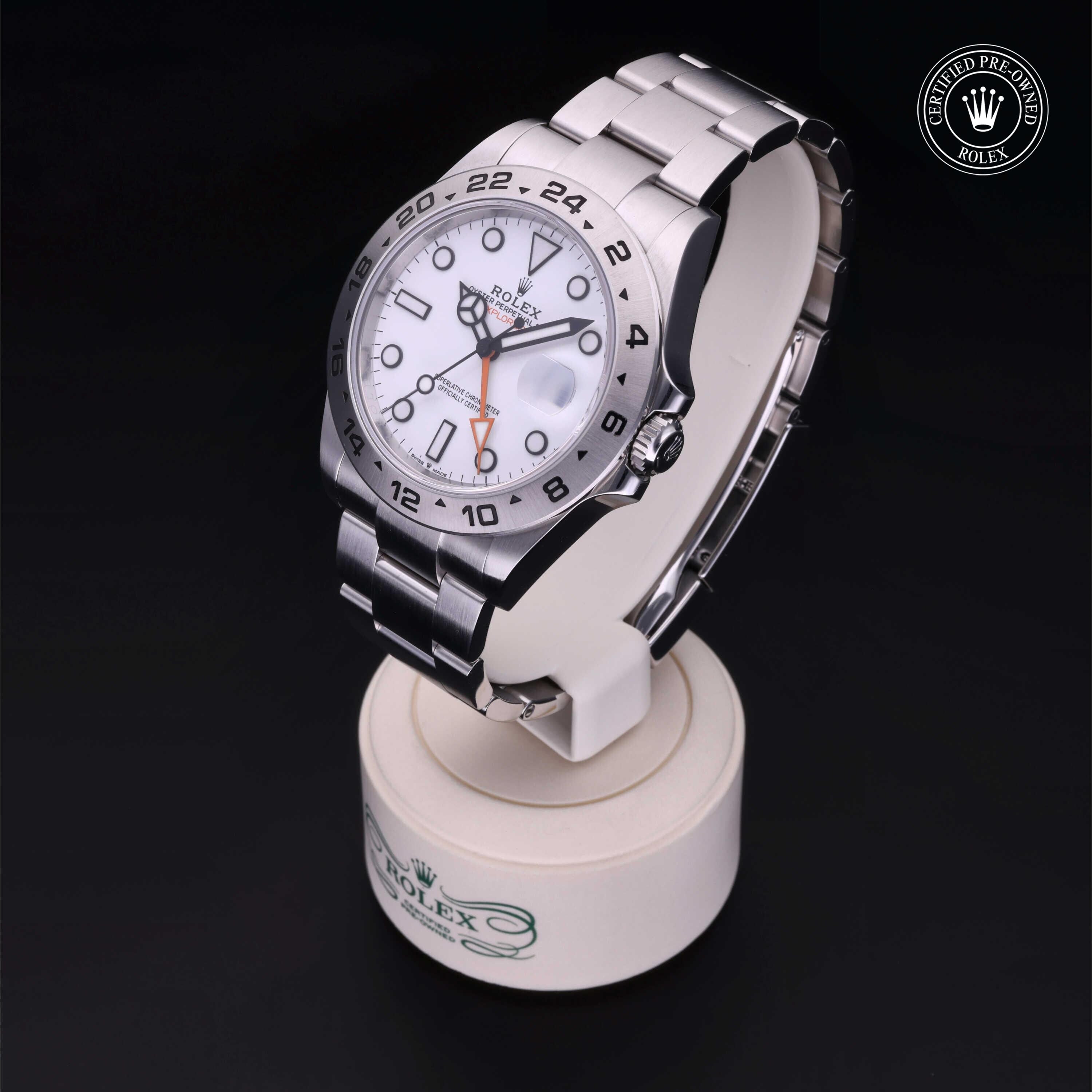 Rolex Certified Pre-owned Explorer M226570-0001 front on black background
