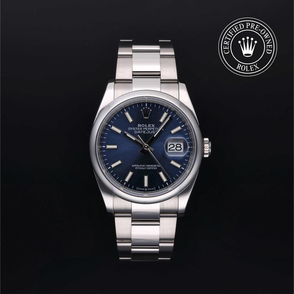 Rolex Certified Pre-owned Datejust M126200-0006 front on black background