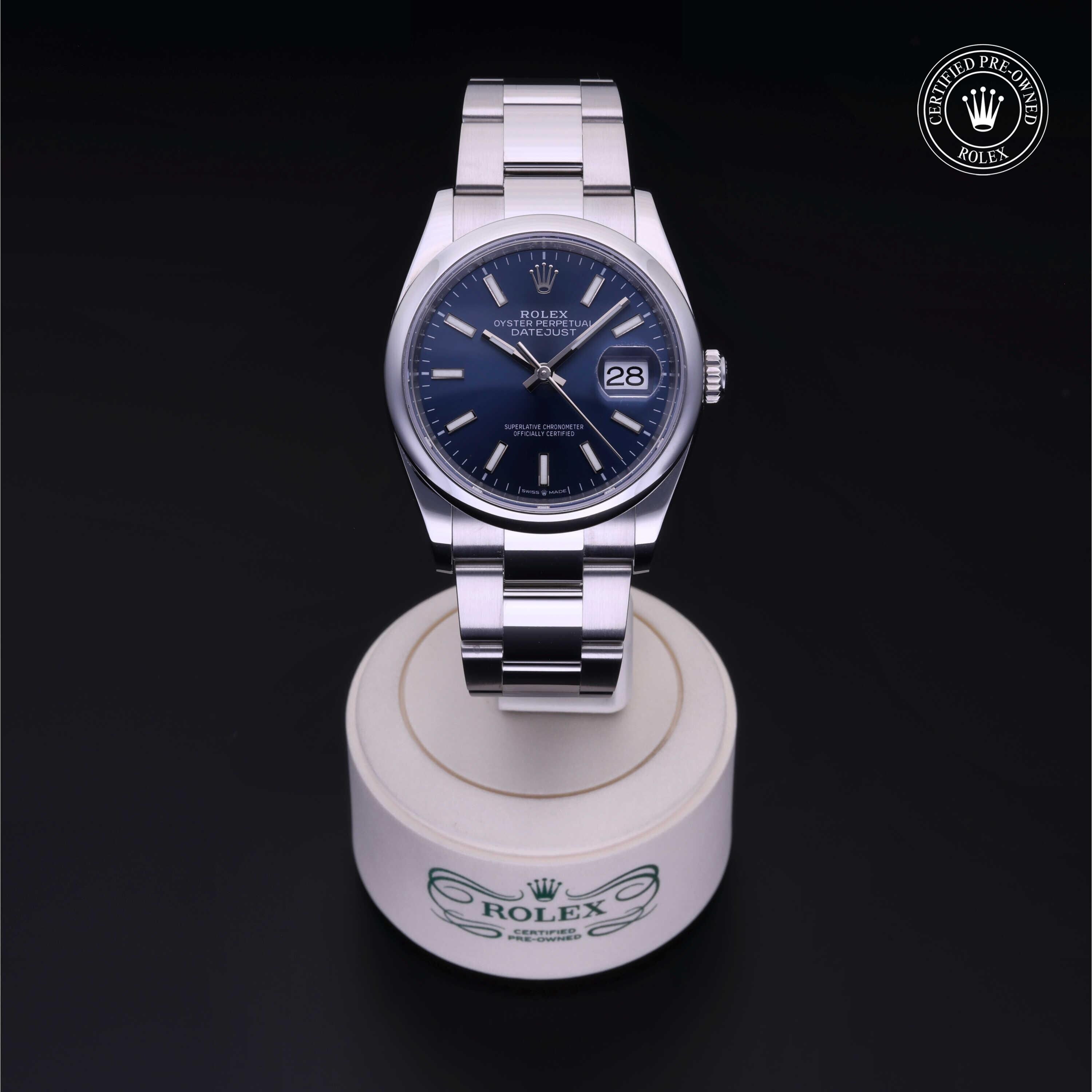 Rolex Certified Pre-owned Datejust M126200-0006 front on black background