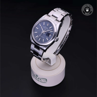 Rolex Certified Pre-owned Datejust M126200-0006 front on black background