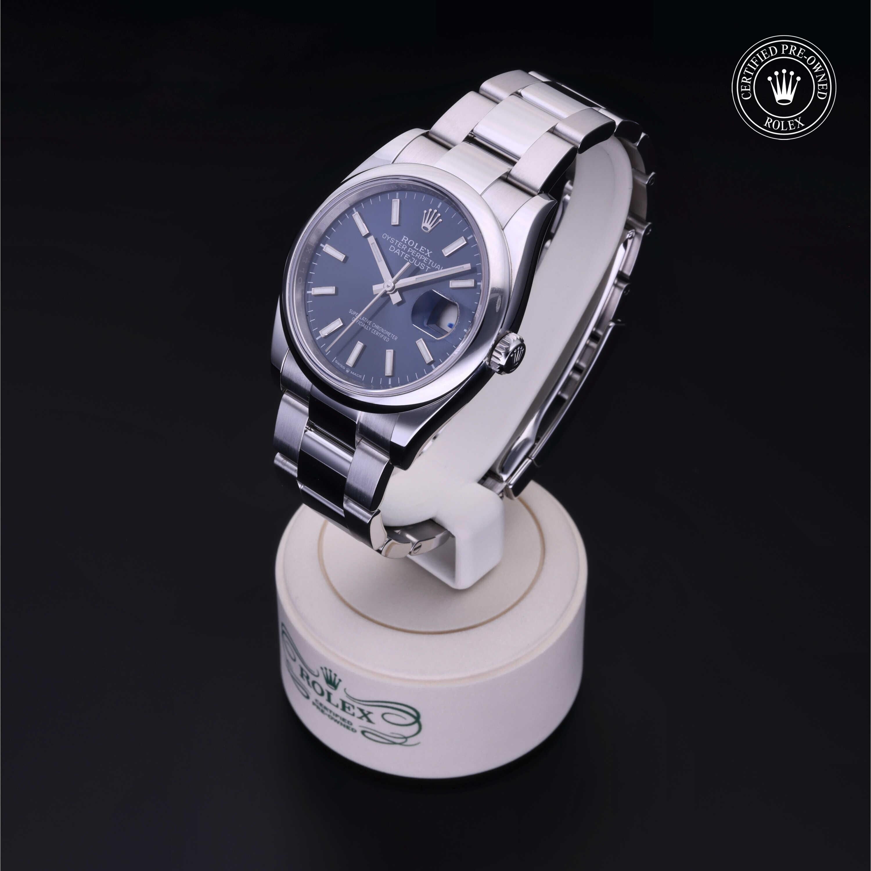 Rolex Certified Pre-owned Datejust M126200-0006 front on black background