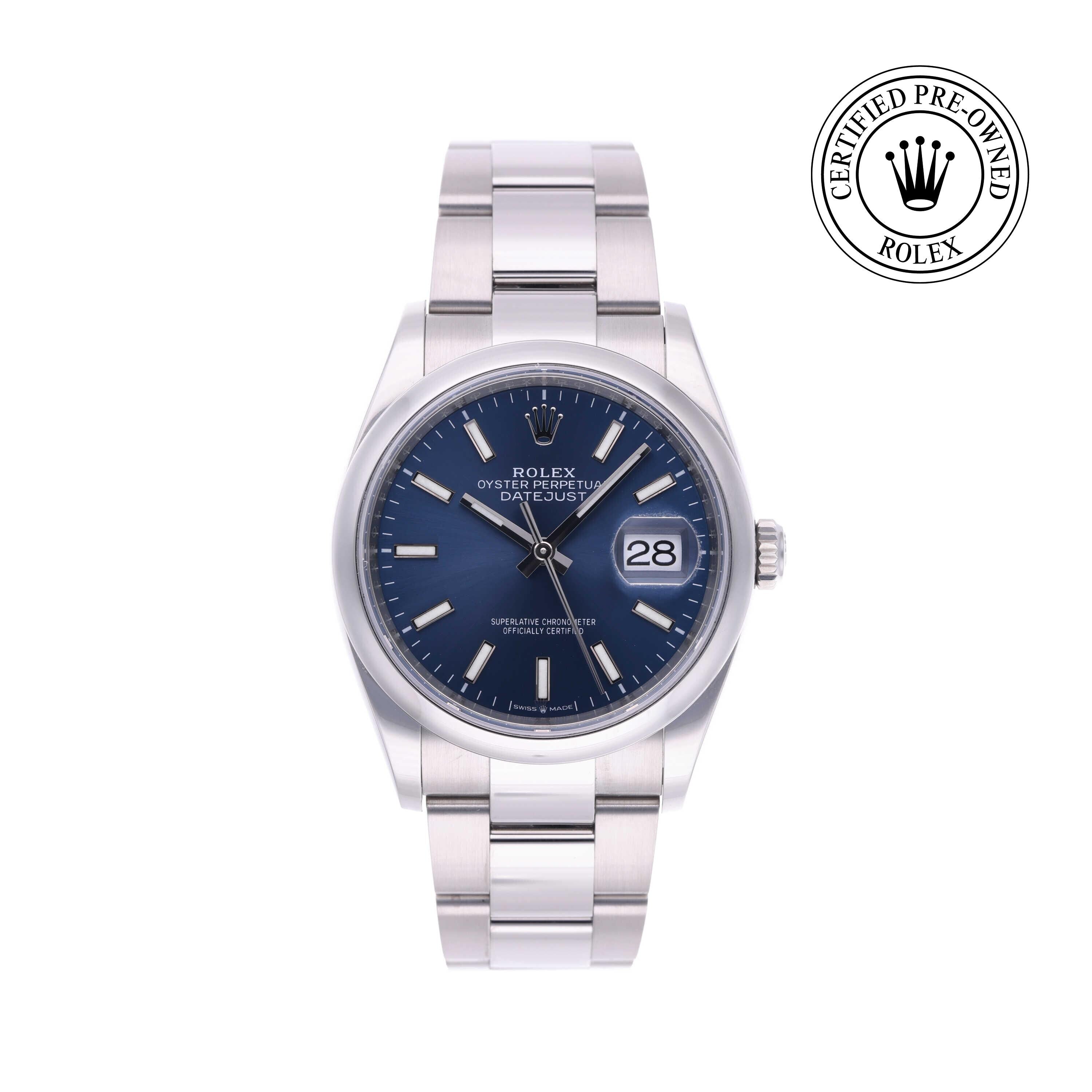Rolex Certified Pre-owned Datejust M126200-0006 front on white background