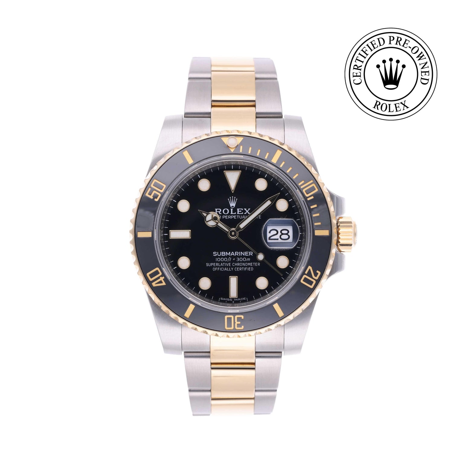 Rolex CPO Submariner M116613LN front on white background