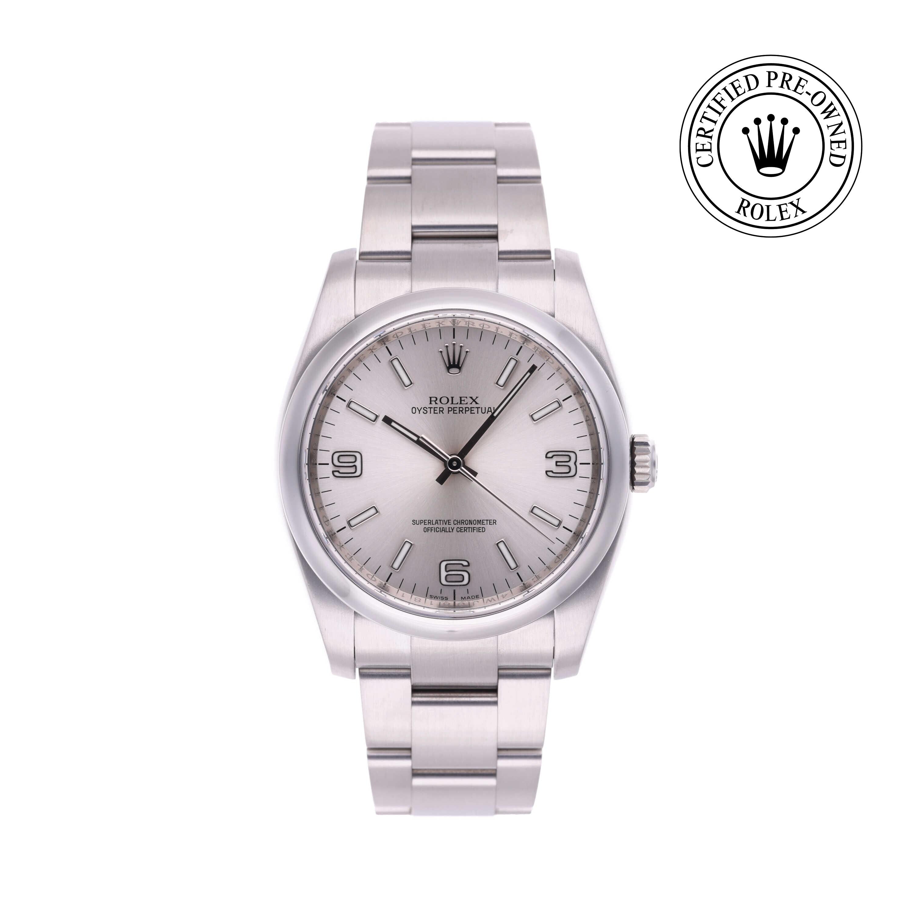 Rolex Certified Pre-owned Oyster Perpetual M116000-0001 front on white background