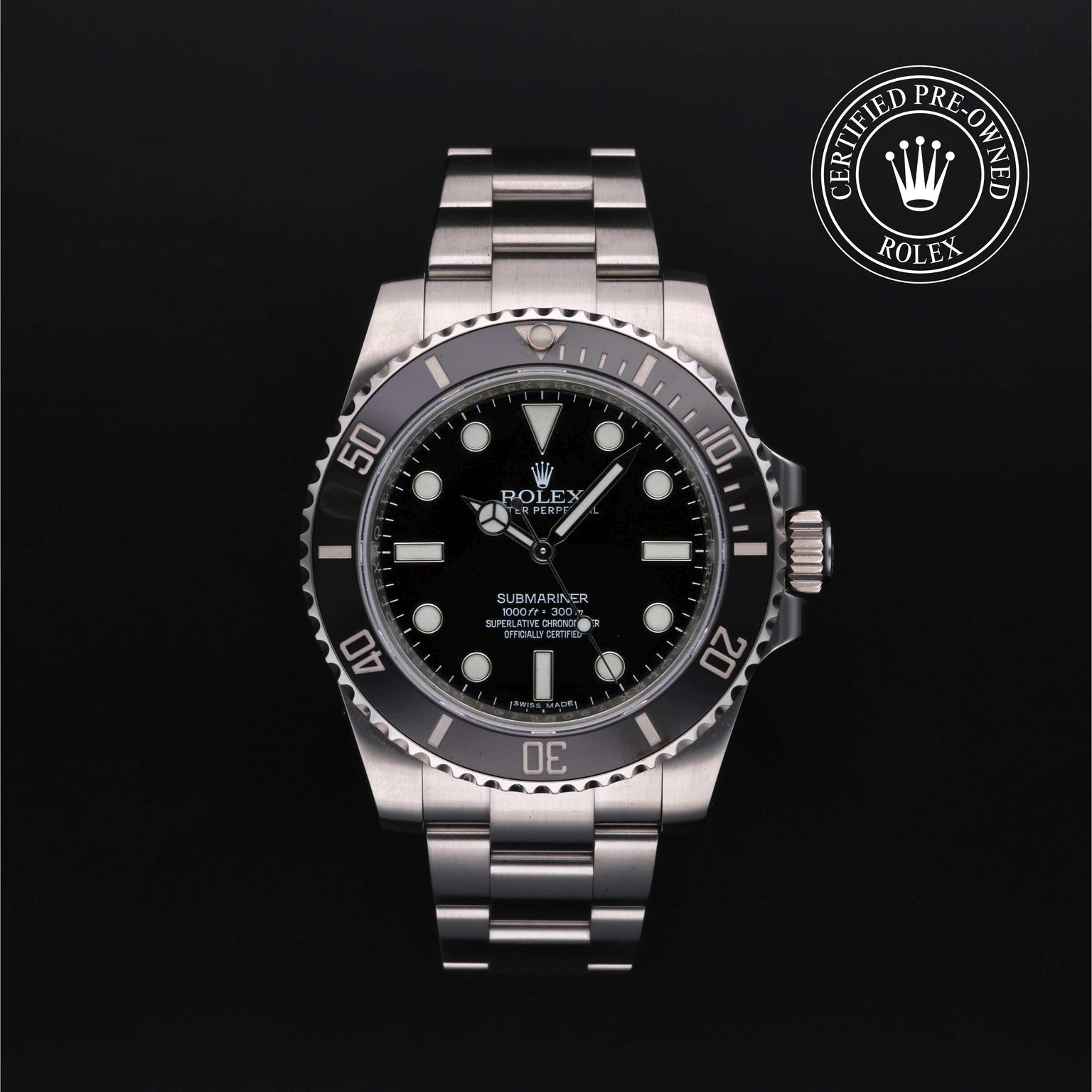 Rolex Certified Pre-owned Submariner M114060-0002 front on black background