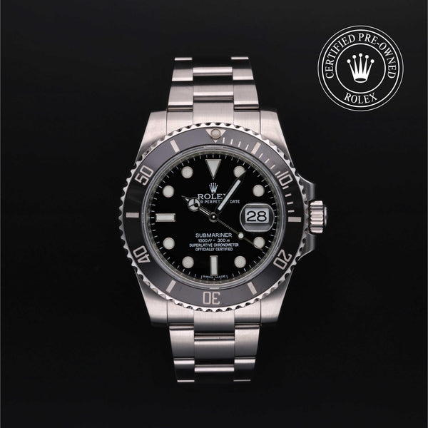 Rolex Certified Pre-owned Submariner M116610LN-0001 front on black background