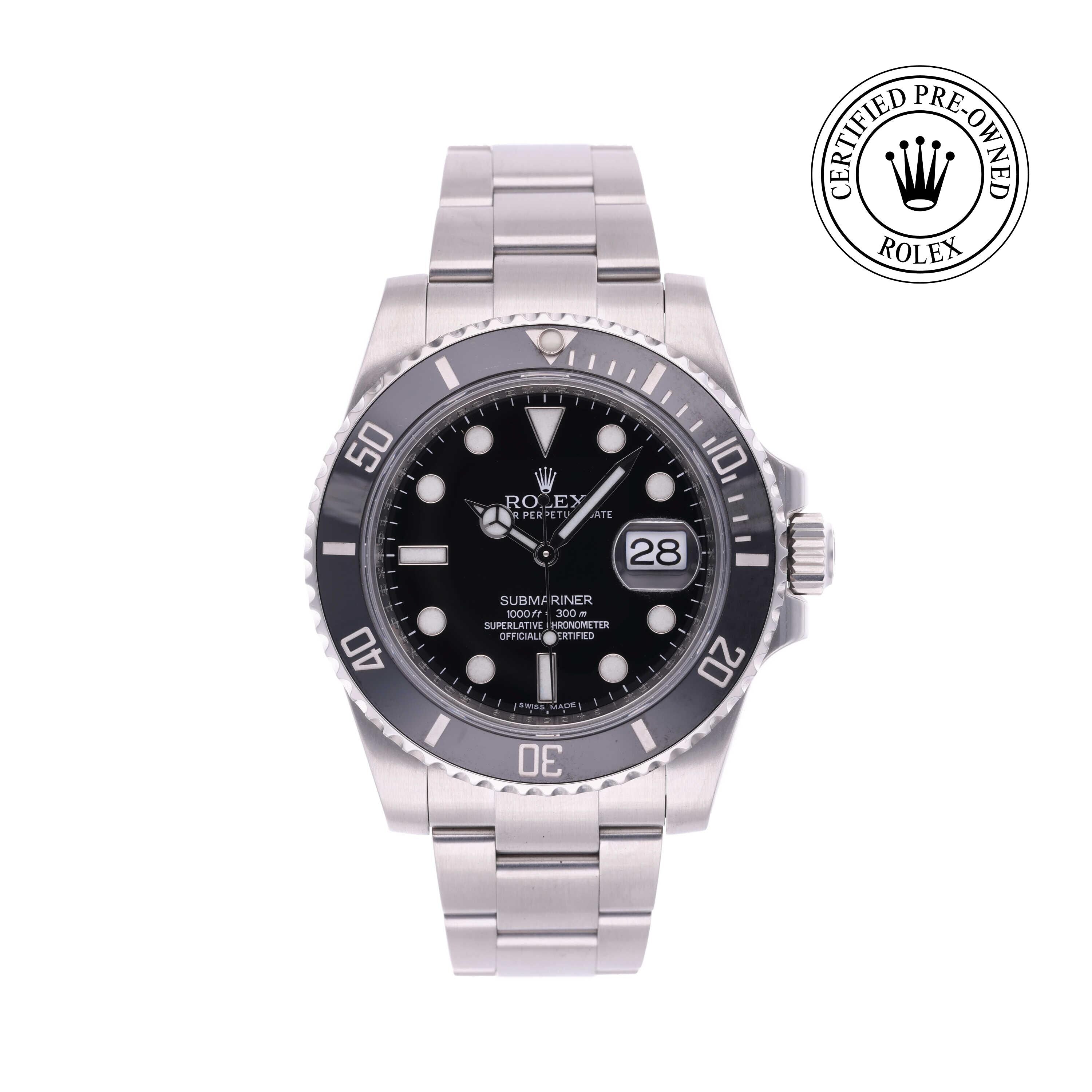 Rolex Certified Pre-owned Submariner M116610LN-0001 front on white background