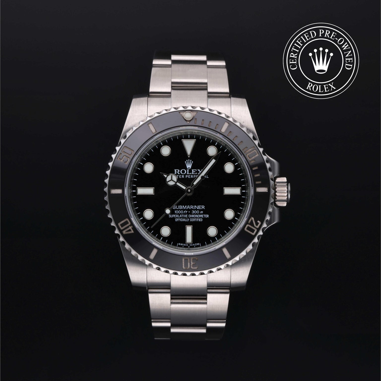 Rolex Certified Pre-owned Submariner M114060-0002 front on black background