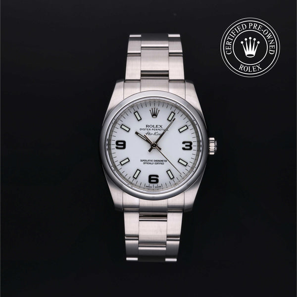 Rolex Certified Pre-owned Air-King M114200-0003 front on black background