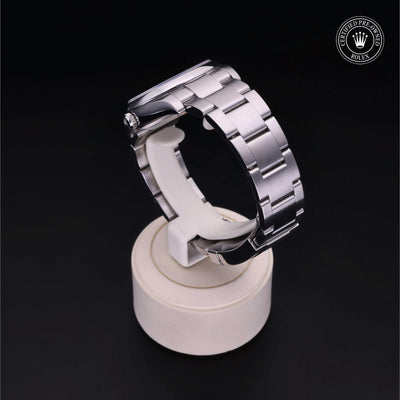 Rolex Certified Pre-owned Air-King M114200-0003 front on black background