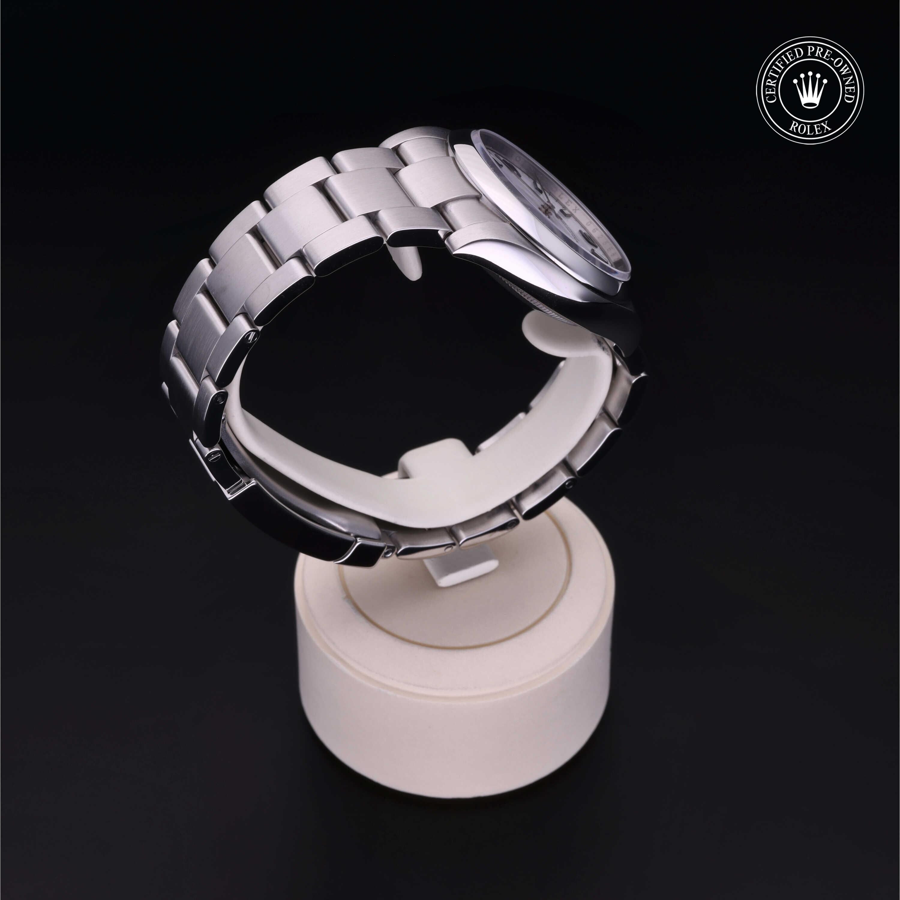 Rolex Certified Pre-owned Air-King M114200-0003 front on black background