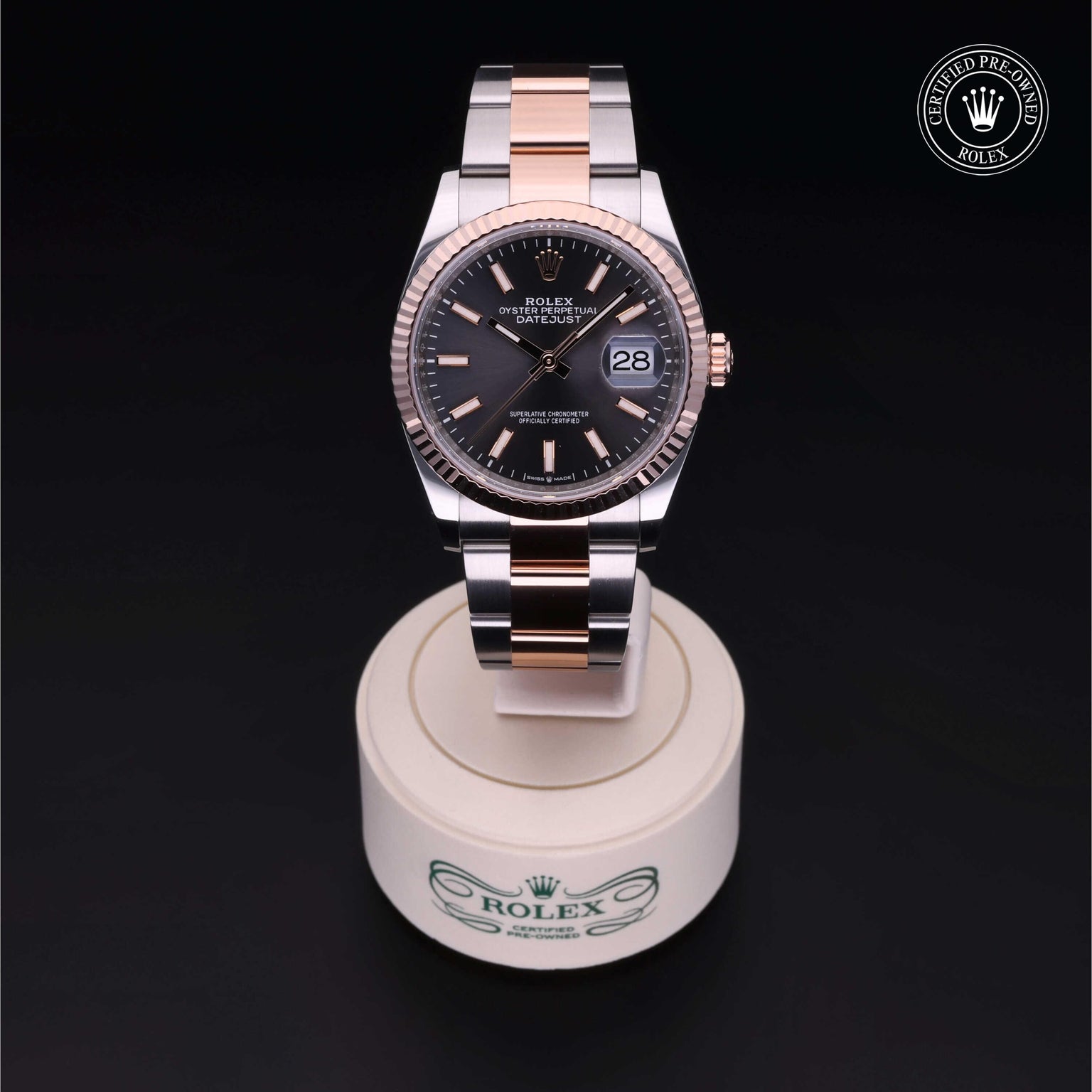 Rolex Certified Pre-owned Datejust M126231-0014 front on black background