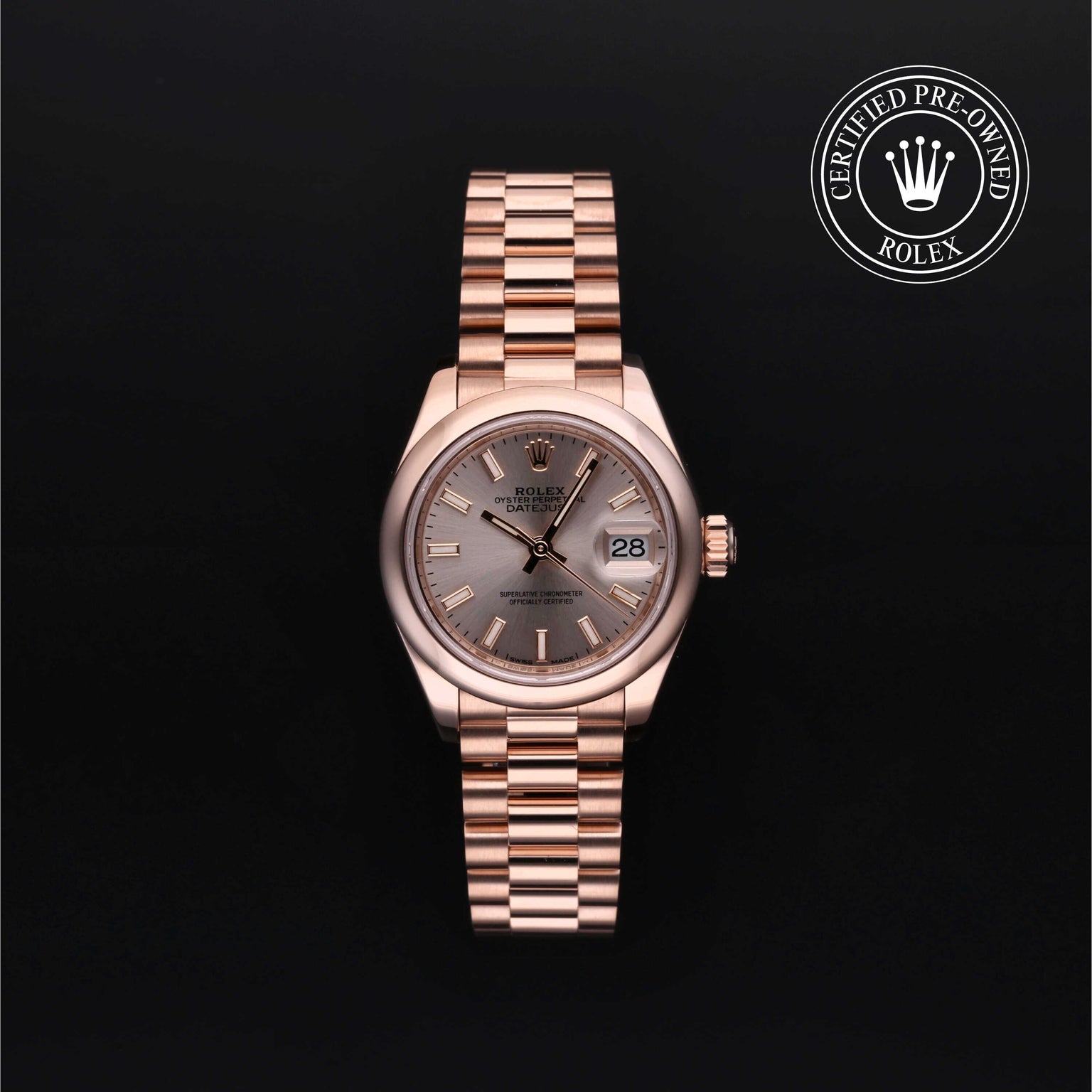 Rolex Certified Pre-owned Lady Datejust M279165-0001 front on black background