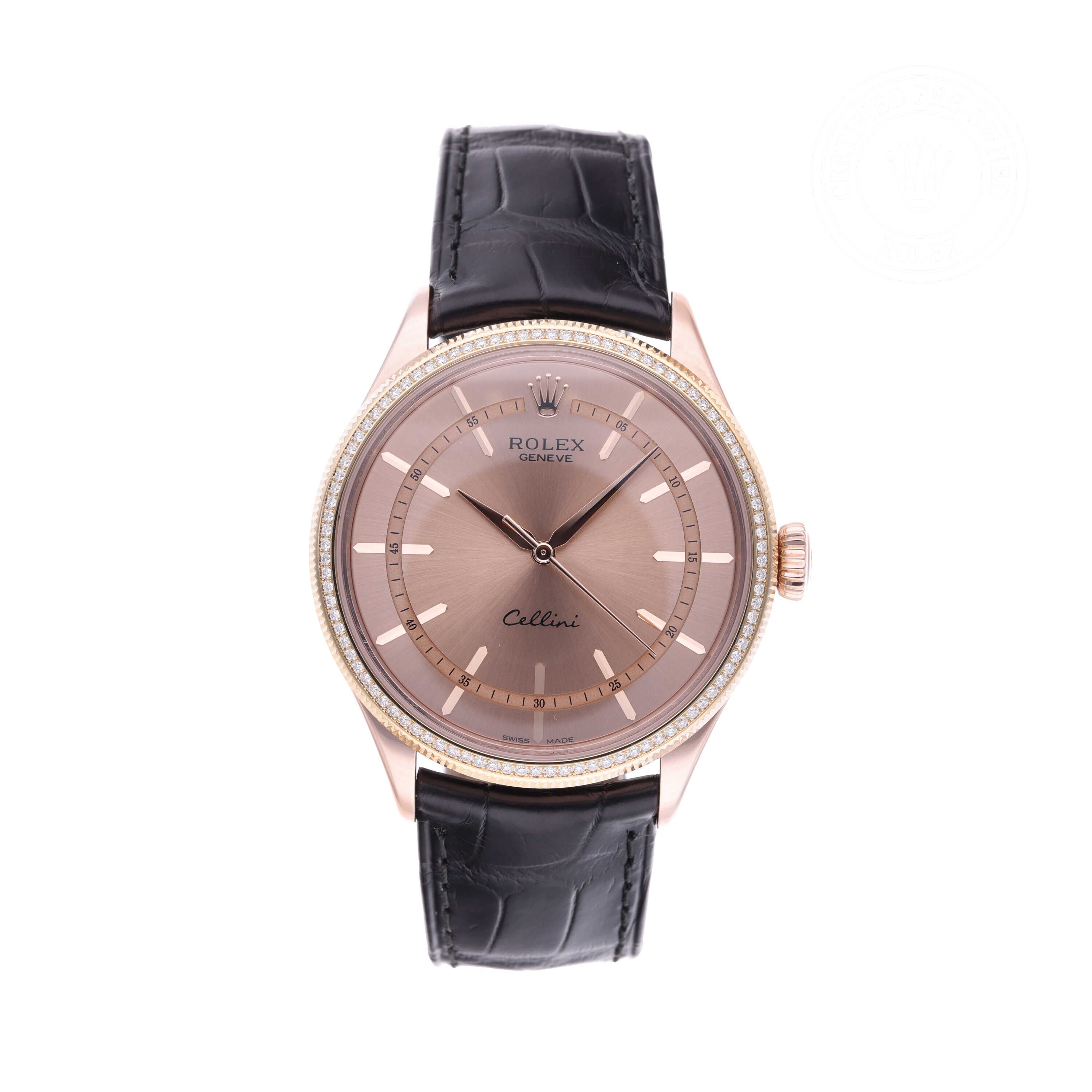 Rolex Certified Pre-owned Cellini M50605RBR-0008 front on white background