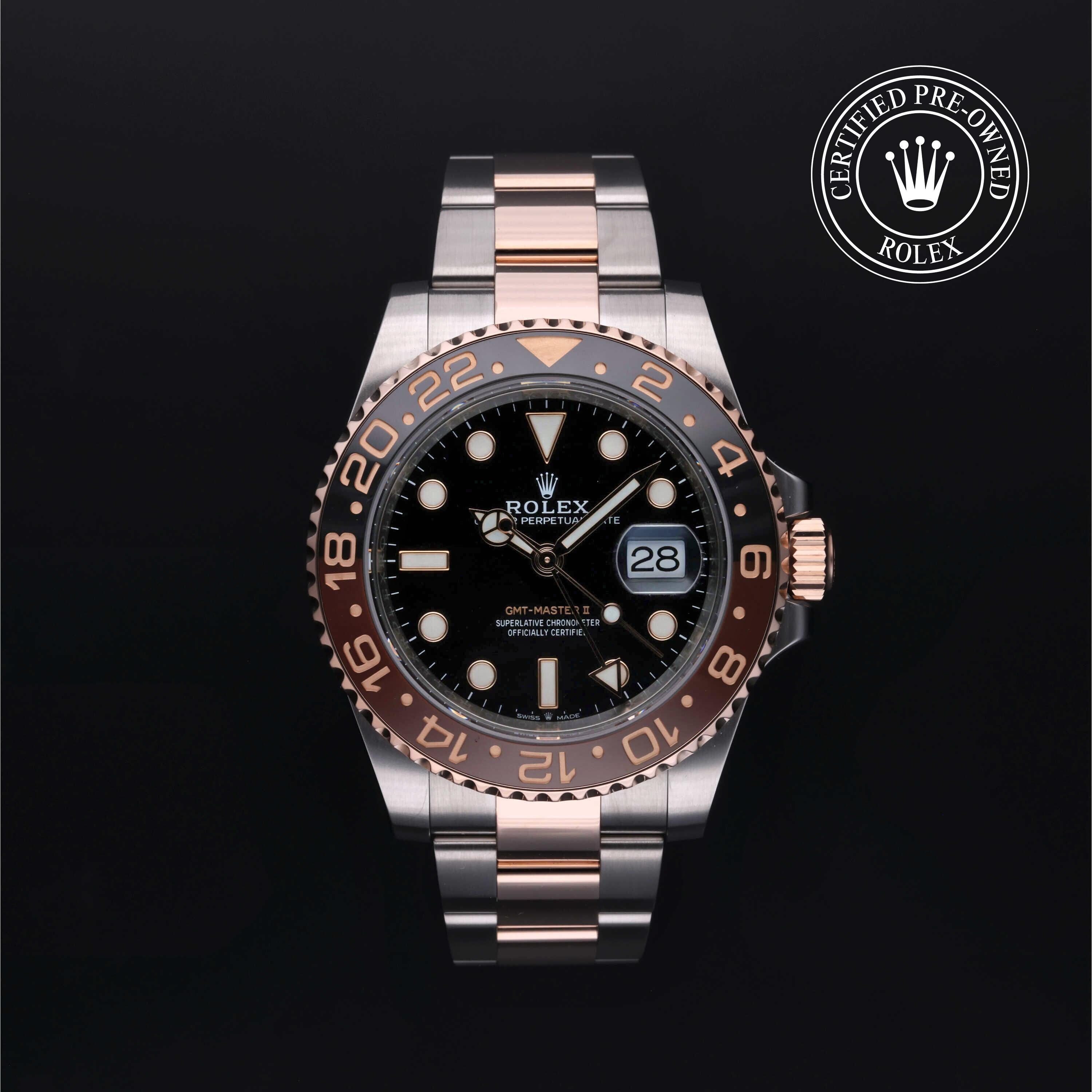 Rolex Certified Pre-owned GMT M126711CHNR-0002 front on black background