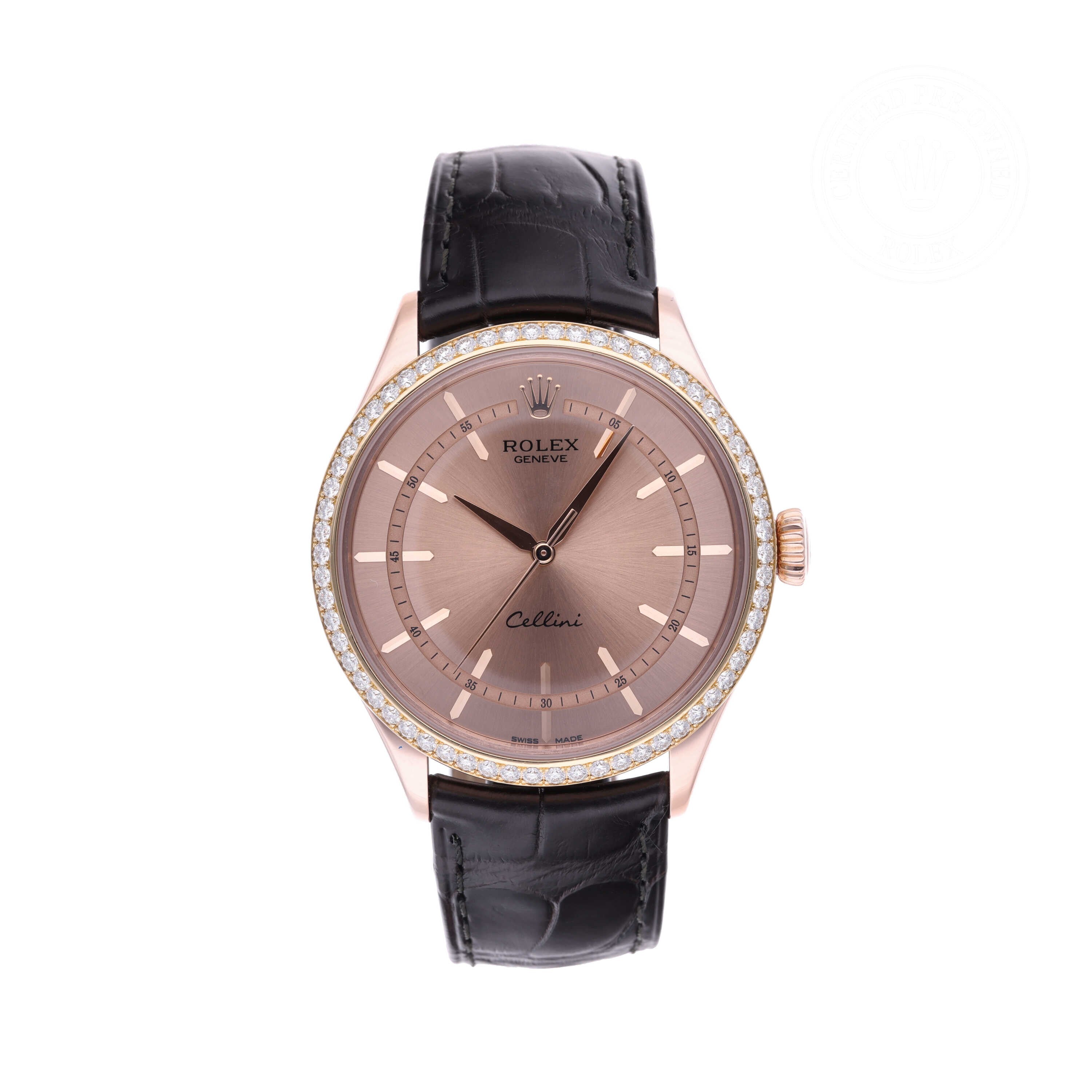 Rolex Certified Pre-owned Cellini M50705RBR-0010 front on white background