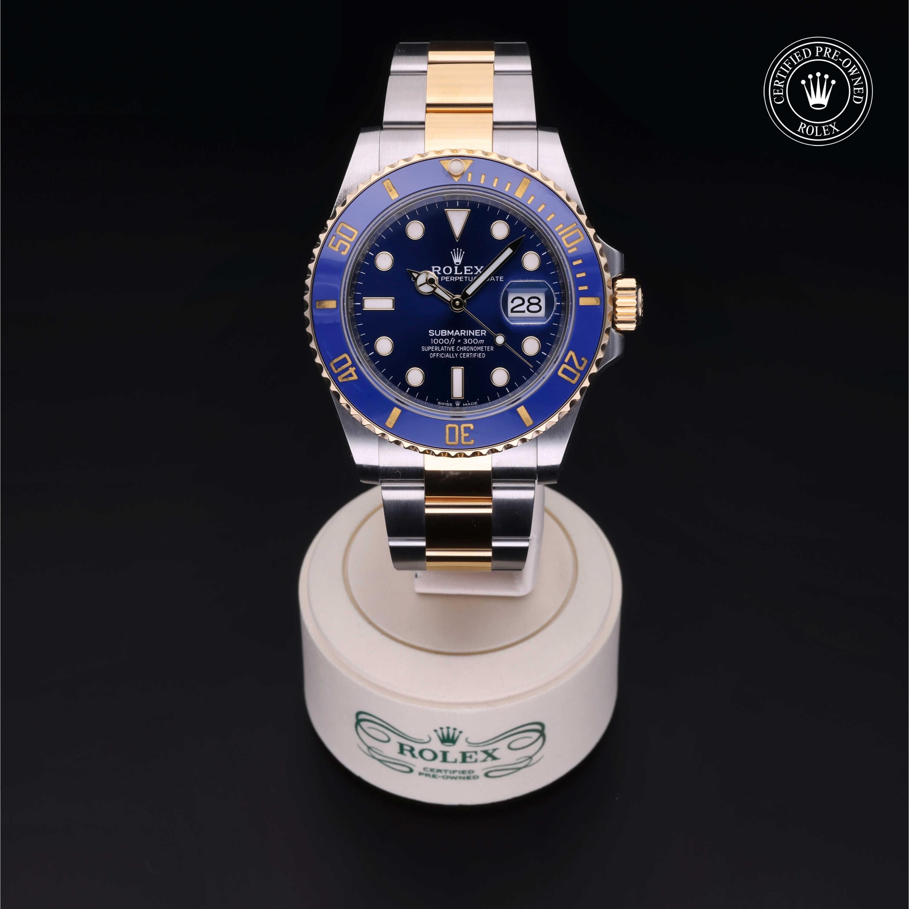 Rolex Certified Pre-owned Submariner M126613LB-0002 front on black background