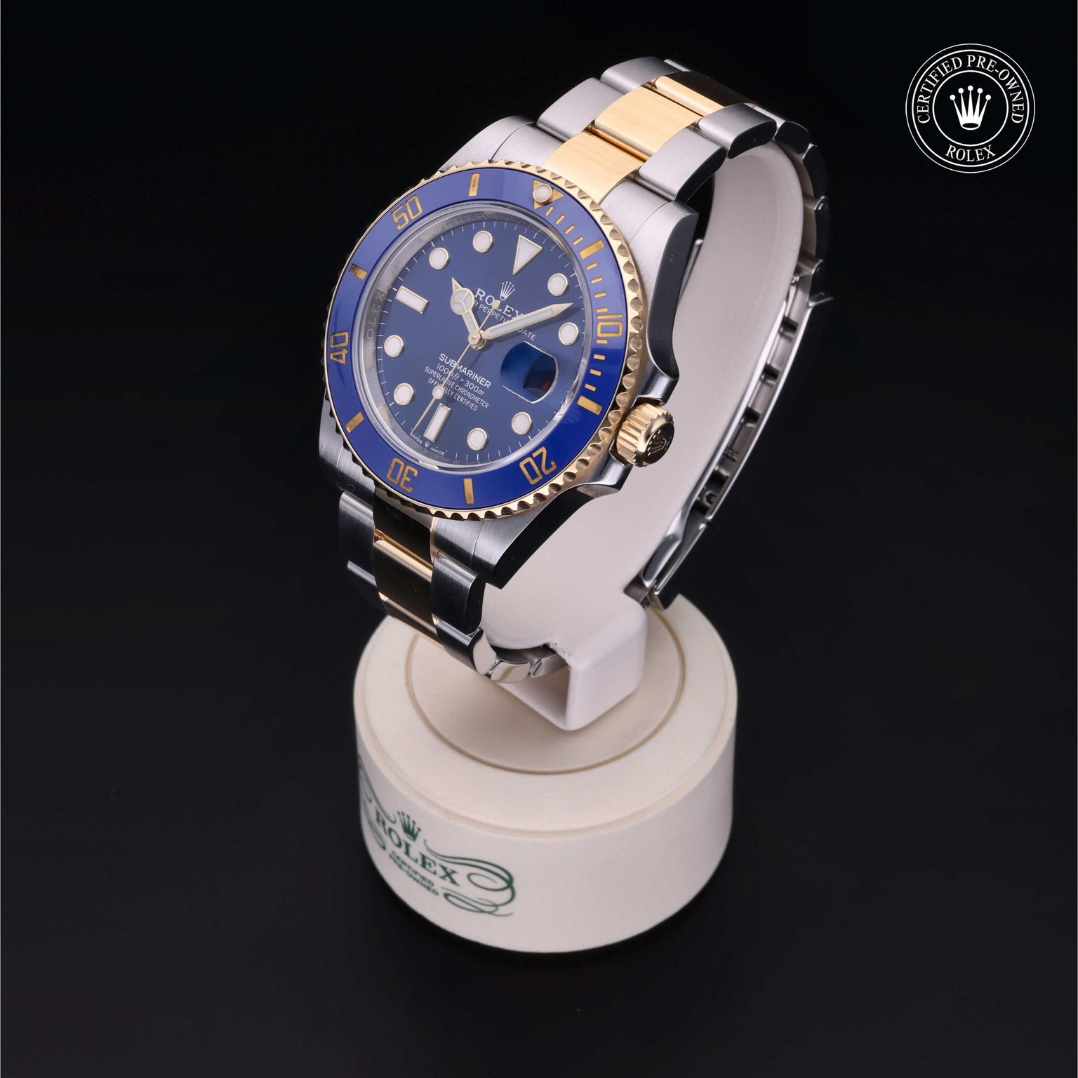 Rolex Certified Pre-owned Submariner M126613LB-0002 front on black background